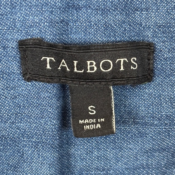 Talbots Denim Patch Pocket Jean Shirt Long Sleeve Button Up Collared 100% Cotton - Picture 6 of 12